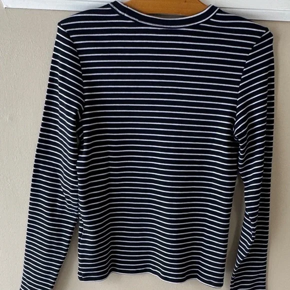 NEW Pact Women's Long Sleeve Navy and White Striped Top - Picture 4 of 7